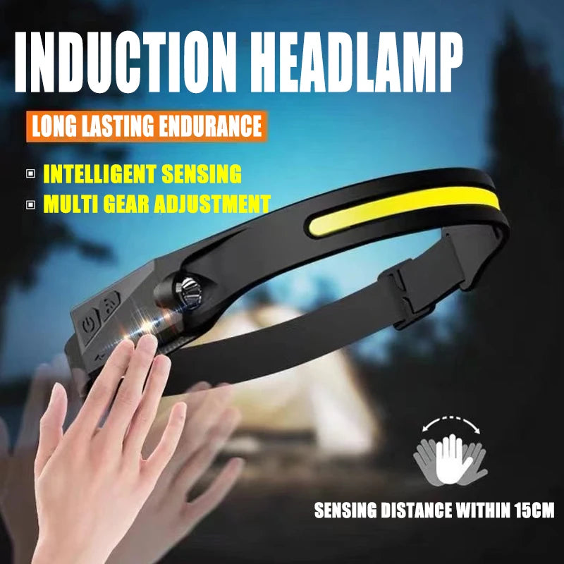 Wave Your Hand Sense COB Headlights Outdoor Cycling Lights USB Charging Night Running Lights Strong Light Silicone Headlights