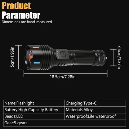Super Bright LED Flashlight USB Rechargeable Zoom Tactical Torch