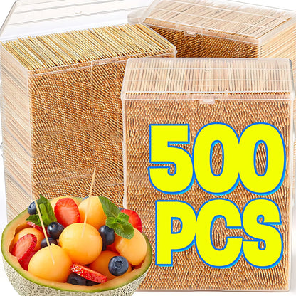 500PCS Disposable Bamboo Toothpicks Double Headed Picks Fruit Dessert Picks Home Kitchen Restaurant Portable Teeth Cleaning Tool