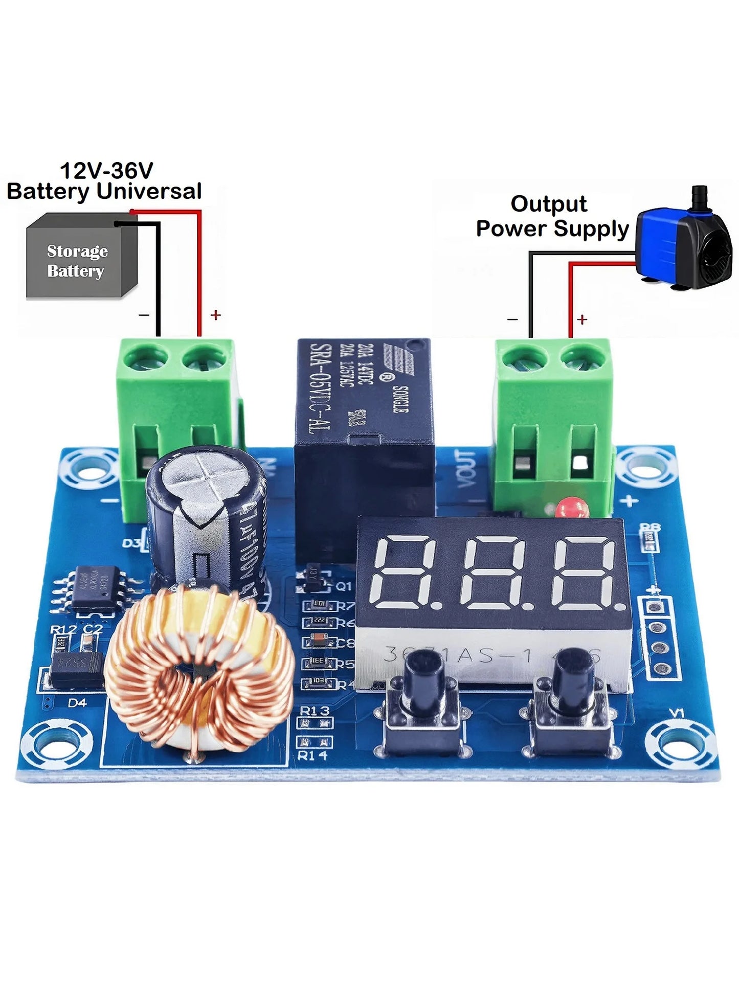 DC 12V-36V Charger Module with Digital LED Display and Over-Discharge Protection for Lithium Battery Modules