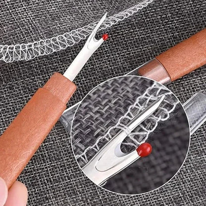 Steel Thread Cutter & Seam Ripper – Sewing Stitch Removal Knife with Wooden Handle for DIY Sewing & Needle Craft (1/10pcs)