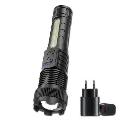 Type-C Rechargeable LED Flashlight High Zoom Torch Light