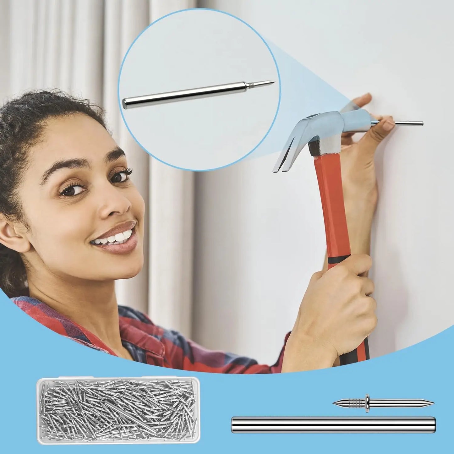 Double Head Seamless Nails — Skirting Board Thread Nail No-Trace Metal Rust-Proof Fixator for Wood 200pcs