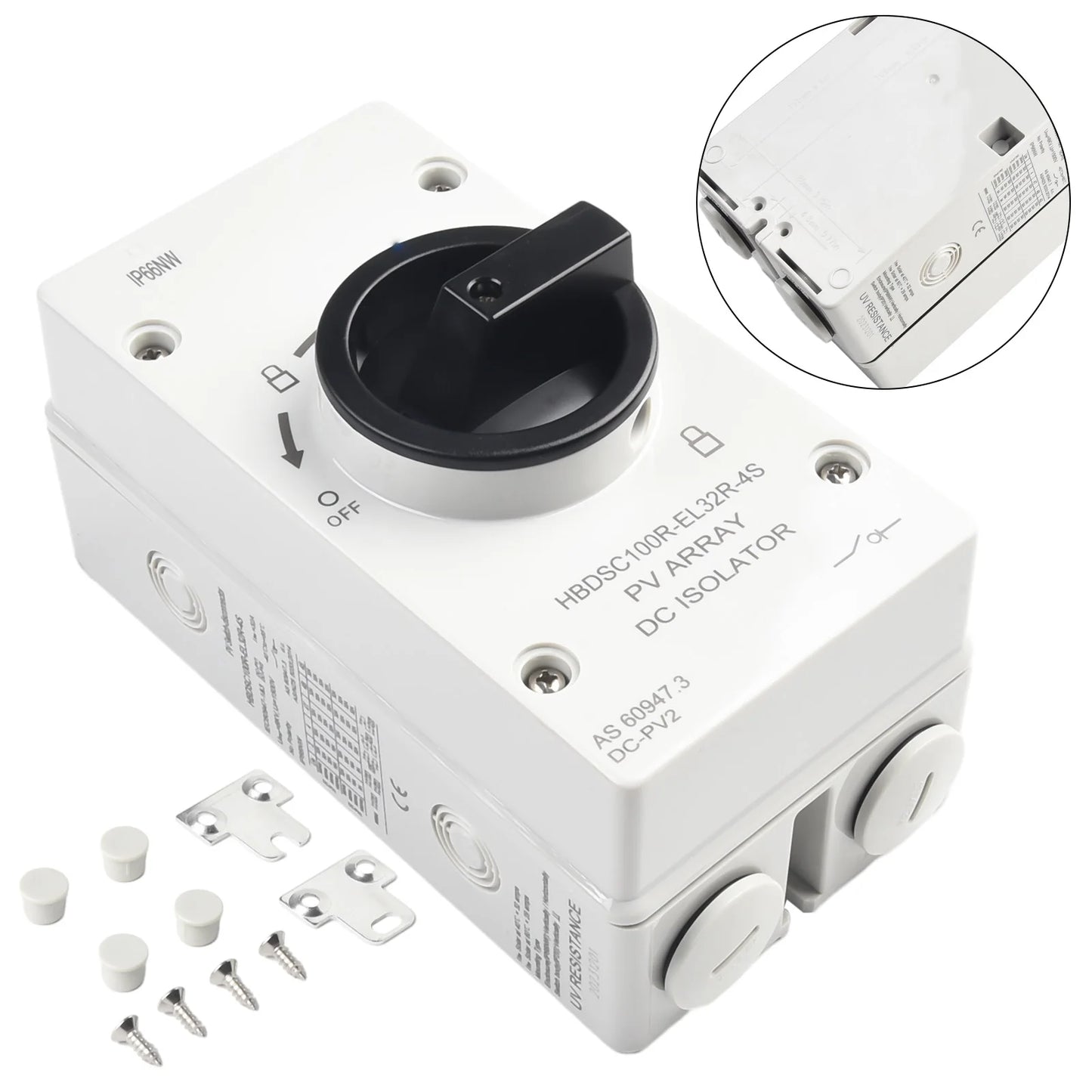 50 60HZ Isolation Switch Isolation Switch From 300V To 1000V Gray Plastic Silver Contacts 32A 1000V Above 440V
