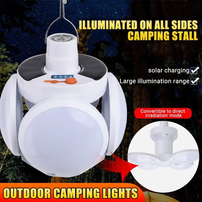 4-leaf Solar  LED Lantern Rechargeable Emergency Flashlight Portable Power Bank Foldable Tent Light for Outdoor Camping Fishing