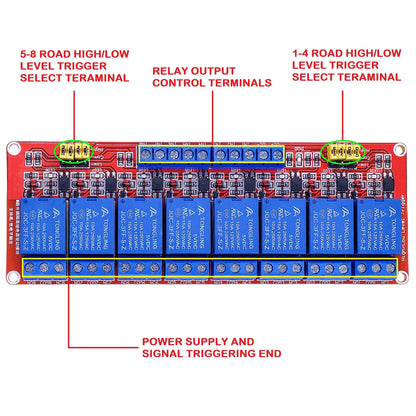 8-Channel 5V/12V/24V Relay Module with Optocoupler for Arduino & Raspberry Pi High/Low Level Trigger