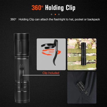 Outdoor LED Flashlight with Pen Clip Tactical Torch 6 Modes Torch Aluminum Alloys Waterproof Lantern Light for Home Camping Lamp