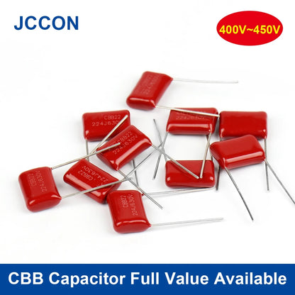 CBB22 Polypropylene Film Capacitors 400V–450V 8/10/15/20/25MM 100pF–2.2µF