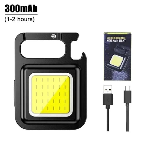 Mini LED Flashlight 1000LM USB Rechargeable COB Keychain Work Light
