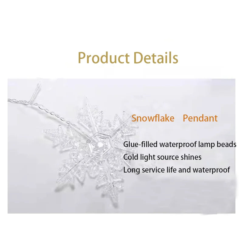 2026 Xmas Wedding Party Decoration 3.2M Christmas Snowflakes LED String Lights Flashing Fairy Curtain Waterproof