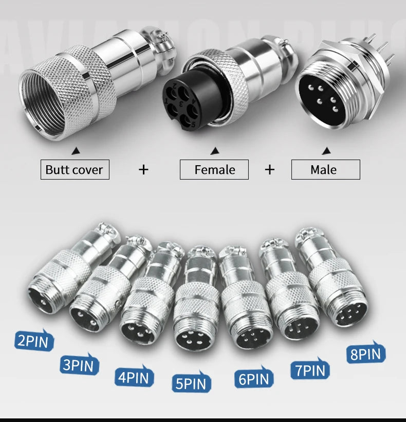 GX12 2/3/4/5/6/7 Pin Male & Female Docking Aviation Plug & Socket Circular Waterproof Thread Butt Joint Connector