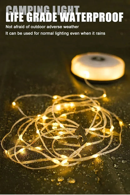 Camping String Lights Rechargeable LED Flashlight Hook lamp 4 in 1 Design 10m RGB Atmosphere Light Outdoor Waterproof Tent Light