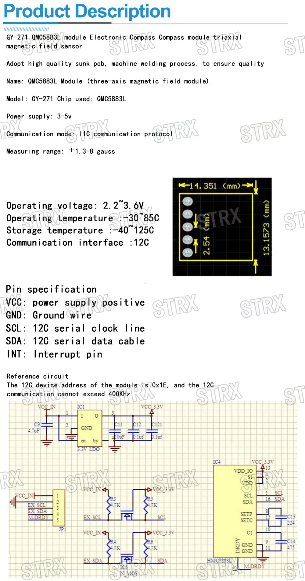 GY-271 QMC5883L Triple Axis Compass Magnetometer Sensor Module 3–5V I²C for Arduino