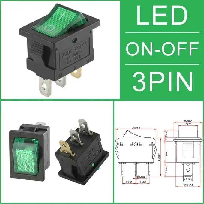 KCD1 Snap-In Boat Rocker Switch SPST ON-OFF 2/3/4 Pin 250V 6A 125V 10A 2P Toggle Power