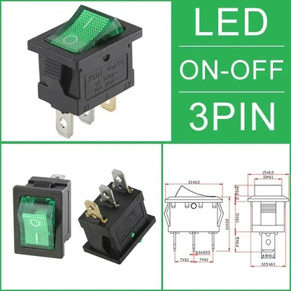 KCD1 Snap-In Boat Rocker Switch SPST ON-OFF 2/3/4 Pin 250V 6A 125V 10A 2P Toggle Power
