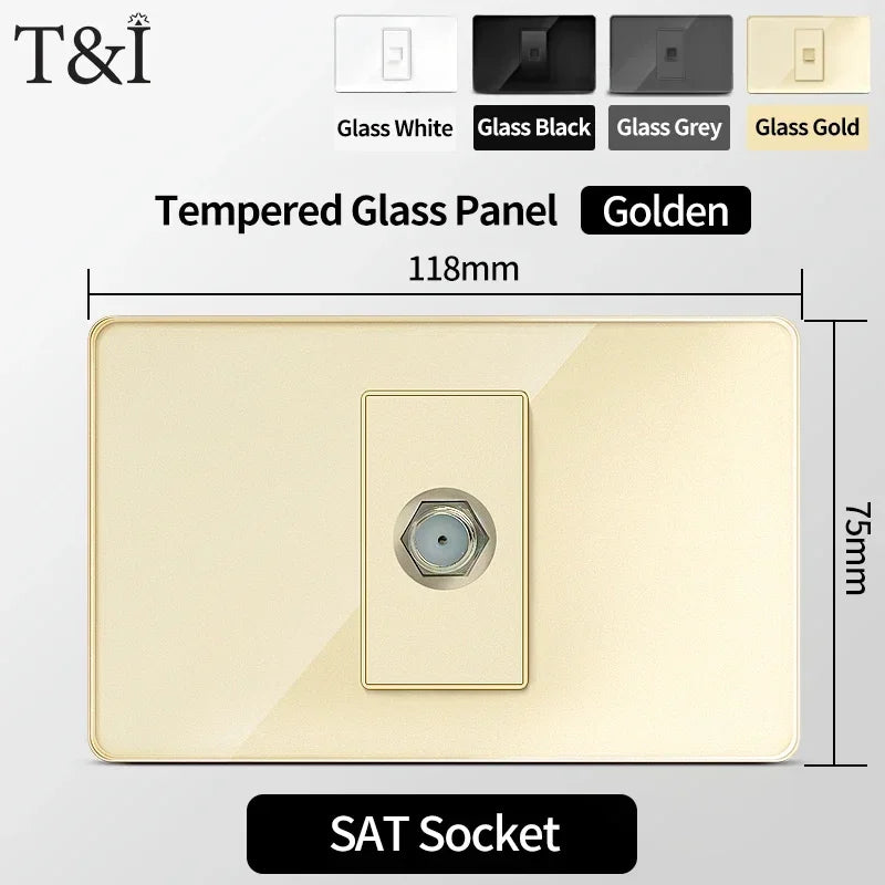 118-Style EU/CL Dual Socket with USB-C PD 20W Tempered Glass Italy & Chile Outlet for Home Office