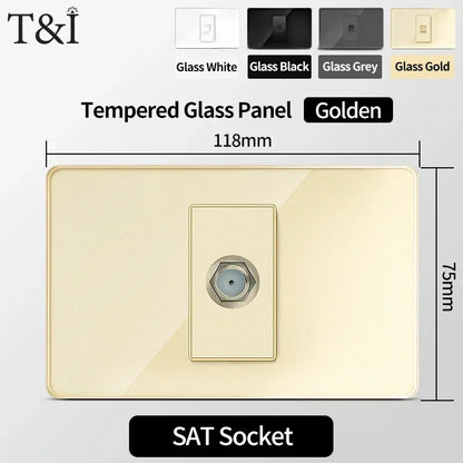 118-Style EU/CL Dual Socket with USB-C PD 20W Tempered Glass Italy & Chile Outlet for Home Office