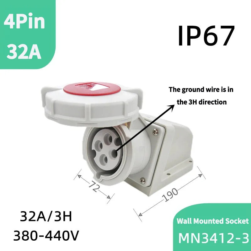 4-Pin 32A Industrial Plug & Socket — MN3412 Refrigerated Container Connector 380–440V
