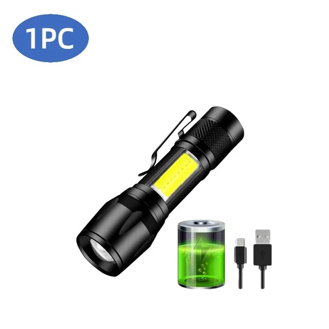 Ultra Bright Mini P50 LED Flashlight USB C Rechargeable Hat Clip Torch