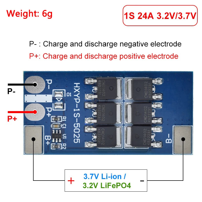 3PCS 1S LiFePO4 / Lithium Battery Protection Board BMS 12A–24A with Short Circuit and Overcharge Protection