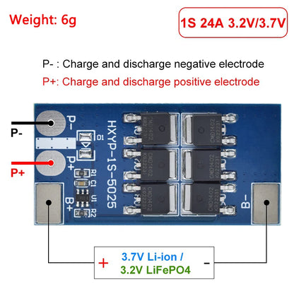 3PCS 1S LiFePO4 / Lithium Battery Protection Board BMS 12A–24A with Short Circuit and Overcharge Protection