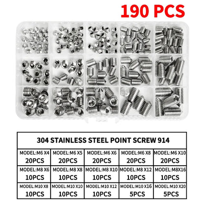 DIN914 304 Stainless Steel Hex Socket Point Grub Screws Set M3 M4 M5 M6 M8 M10 High Hardness Assortment