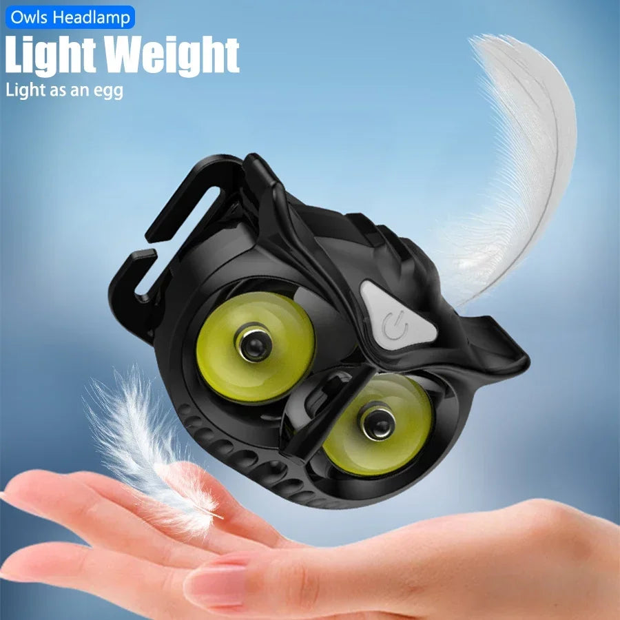 COB Owl Mini Headlamp Type-C Charge Headlight Portable Hunting Strong Magnet LED Flashlight Camping HeadLamp with Hanging Hook