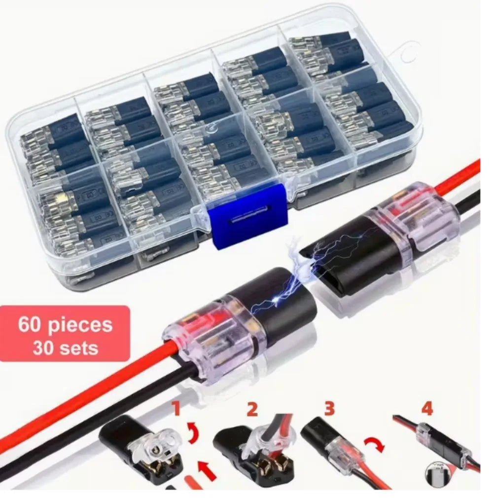 60pcs/set Waterproof Plug Wire Connector 2 Pin Way Cable Plug Car Electric Wire Snap Connectors Strip Terminal Connection Tool