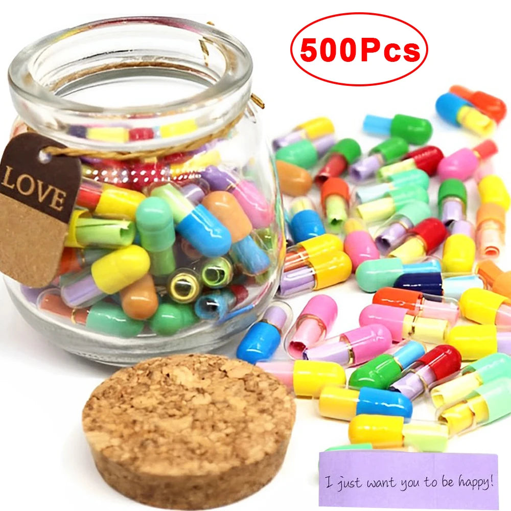 Message Capsules Love Pill with Roll Paper Blank Notes Wish Bottle Capsule Emoticon Smile Pills Wedding Party Valentine's Gift
