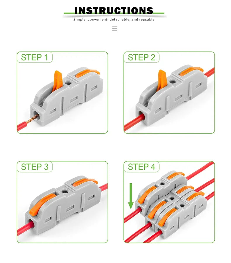 34/50pcs Lever Wire Connector Quick Connection 28-12 AWG 1-to-1 In-Line Compact Splice Insulated Terminal