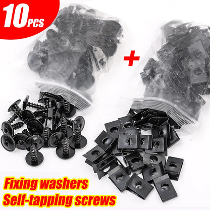 U-Shaped Metal Spacers & Self-Tapping Screws Kit for Car & Motorcycle — M4 M5 Iron U-Clips Fastener Set