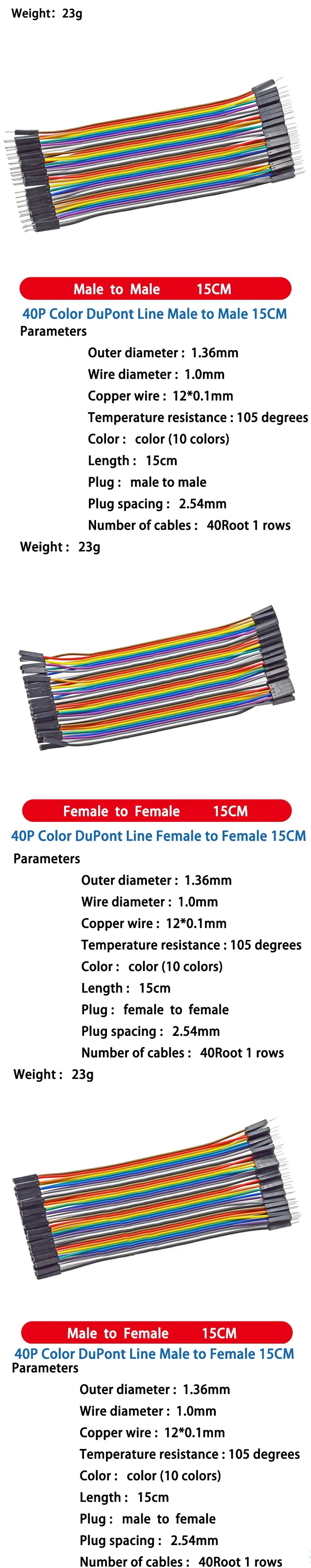 DuPont Jumper Wires Female to Female, Male to Female, and Male to Male