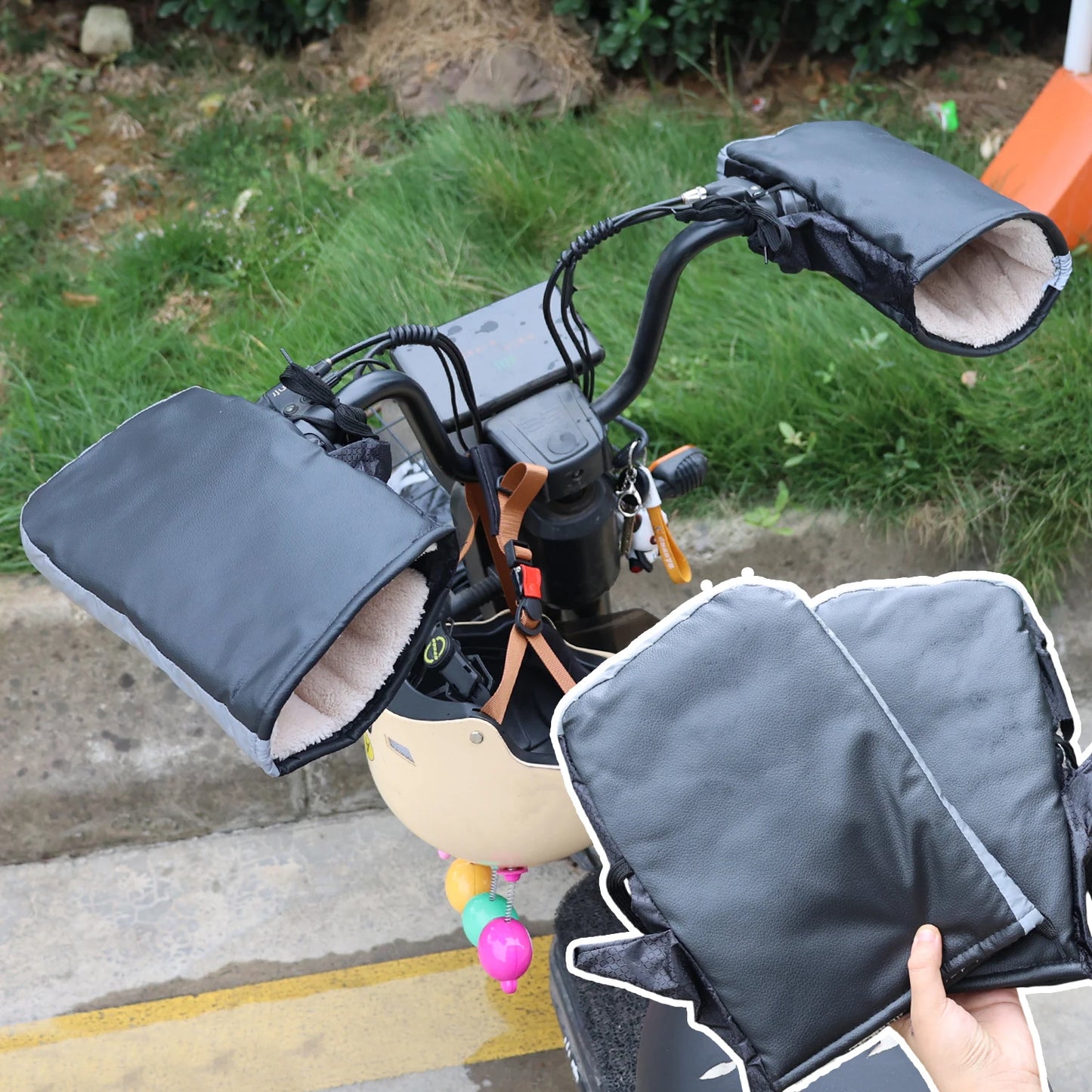 Motorcycle Handlebar Muffs – Thick Warm Grip Handle Covers, Rainproof Winter Warmer Gloves for Scooter & Motorcycle
