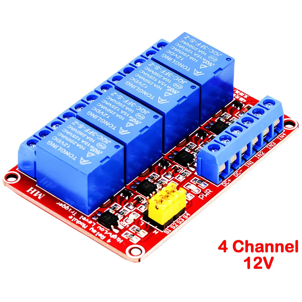 4-Channel Relay Module 5V/12V/24V with Optocoupler Isolation High/Low Level Trigger for Arduino & Raspberry Pi