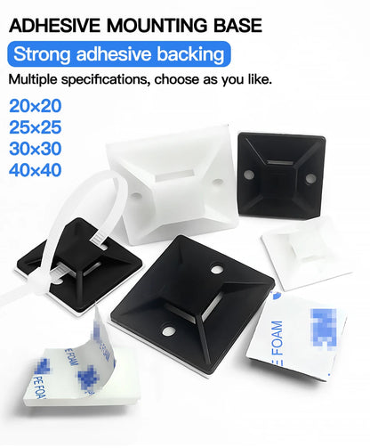 Self-Adhesive Cable Tie Mounts Strong Sticky Base Wire Holder Clips for Wall Fixing Cable Routing Management