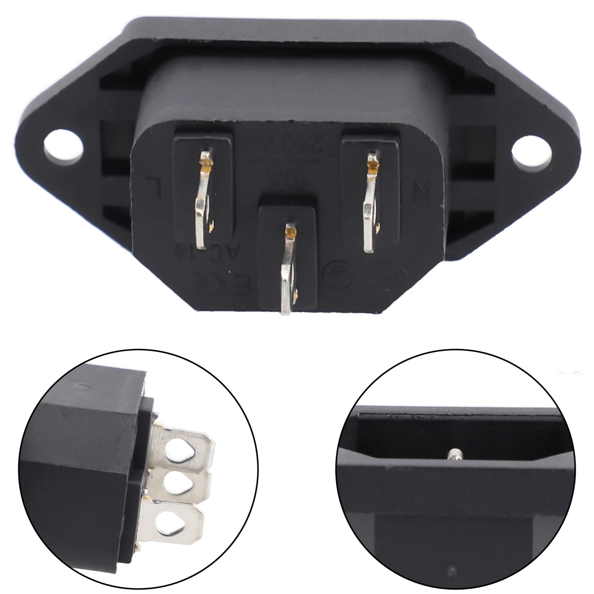 Power Connector 3 Pin Charging Socket AC-04 Built-in Male Female Rated 250V 10A for Battery and Electrical Use