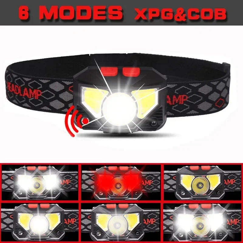 Powerful LED Headlight Motion Sensor Headlamp USB Rechargeable Head Torch Waterproof Camping Hiking Fishing Powerful Flashlight