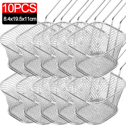 Mini Square Fry Basket Metal French Fries Chips Holder with Handle Desk Food Presentation Mesh Basket Kitchen Accessories Tools