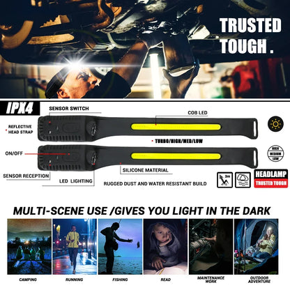 USB Rechargeable LED Sensor Headlamp Built-in Battery Head Flashlight Headlight Led Head Torch Camping Fishing Search Light