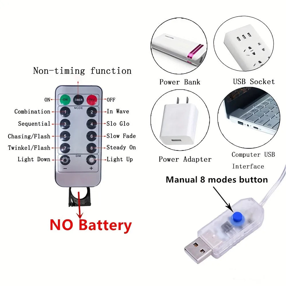 1.5/3/6M USB LED Firecracker String Lights with Remote Control for Christmas Wedding Party New Year Decoration