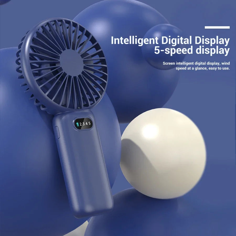 Creative Mini Handheld Small Fan USB Charging Portable 5 Speed High Wind Desktop Office Travel Pocket Fan Student Indoor Quiet