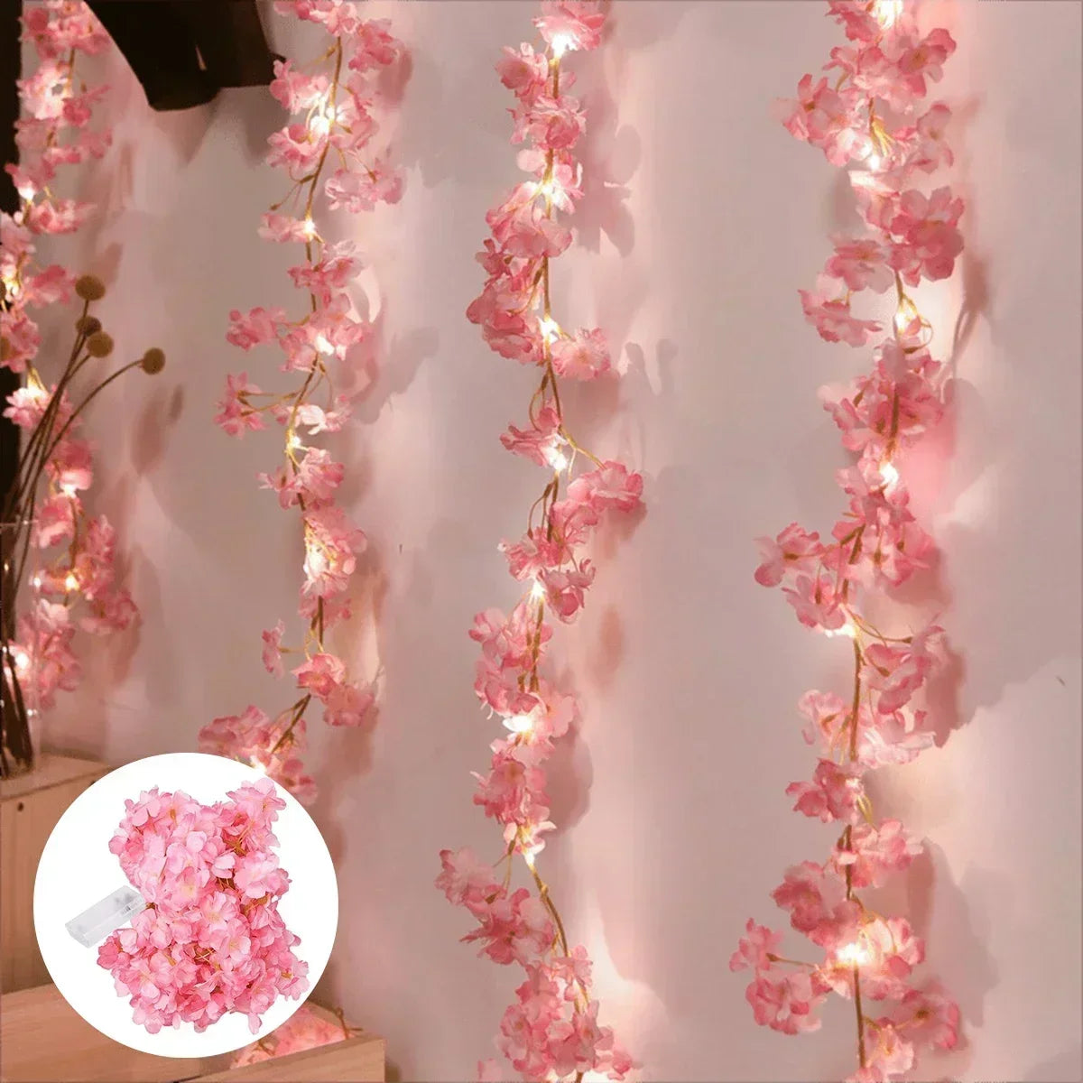 2M LED Cherry Blossom Wreath Bedroom Artificial Vine Decoration Fairy Light Wedding Proposal Valentine's Day String Lights