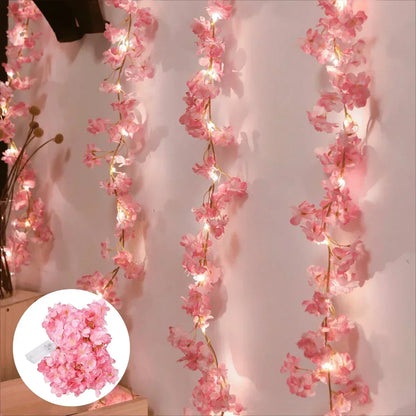 2M LED Cherry Blossom Wreath Bedroom Artificial Vine Decoration Fairy Light Wedding Proposal Valentine's Day String Lights