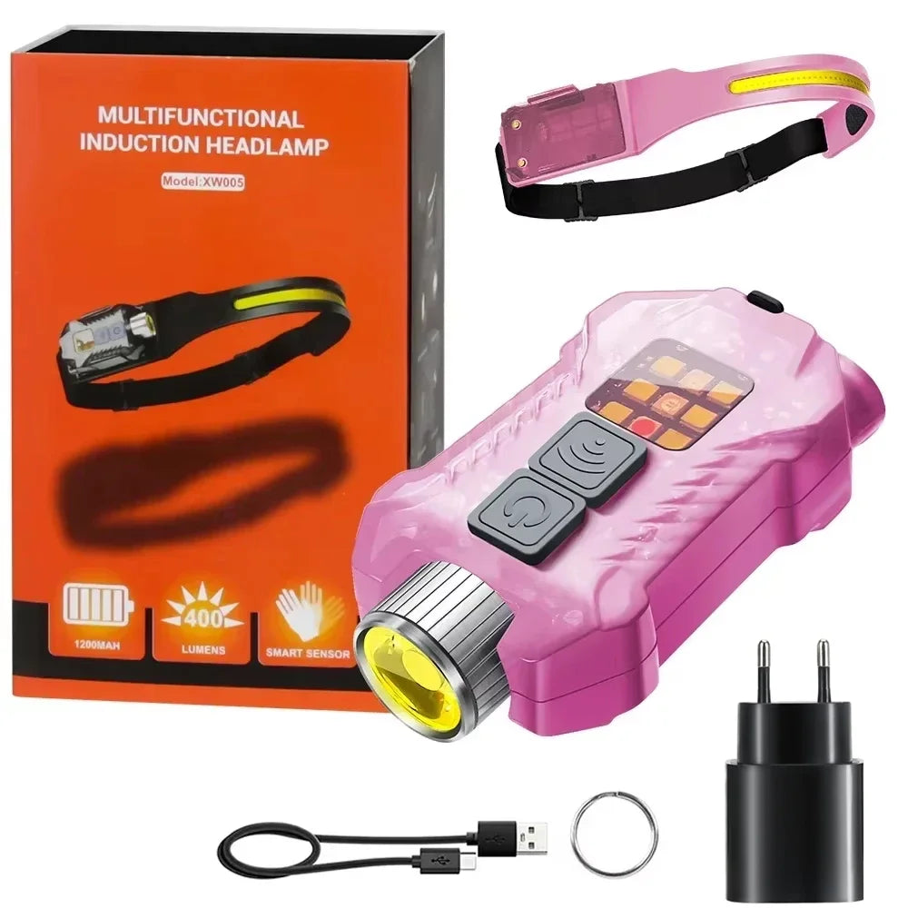 LED+COB Dual Light Source Induction Headlight Detachable 2-in-1 Flashlight 9-level Dimming Outdoor Multifunctional Fishing Torch