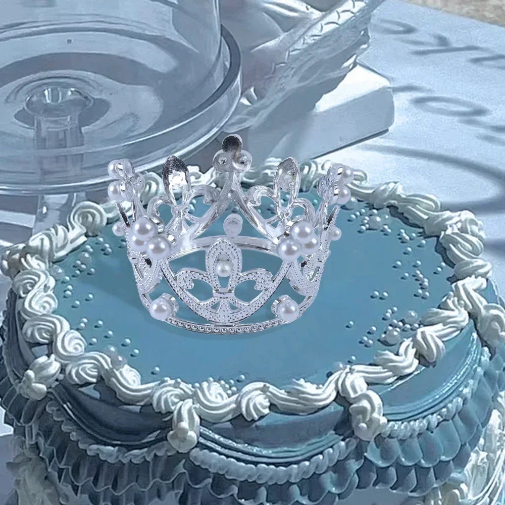 Mini Crown Cake Topper Pearl Tiara Gold Silver 20/1PCS