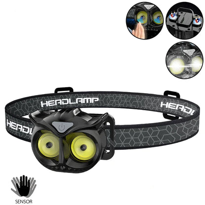 COB Owl Mini Headlamp Type-C Charge Headlight Portable Hunting Strong Magnet LED Flashlight Camping HeadLamp with Hanging Hook