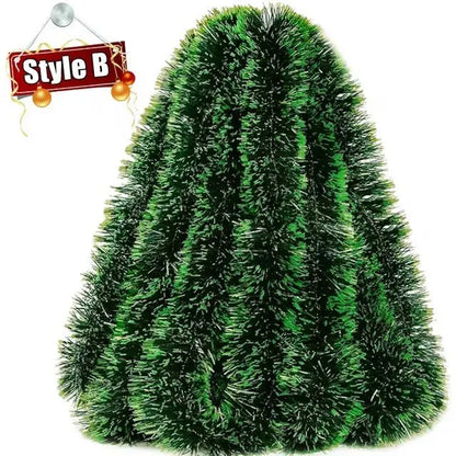 Christmas Tinsel Garland Ribbon Green Cane Wreath Xmas Decor