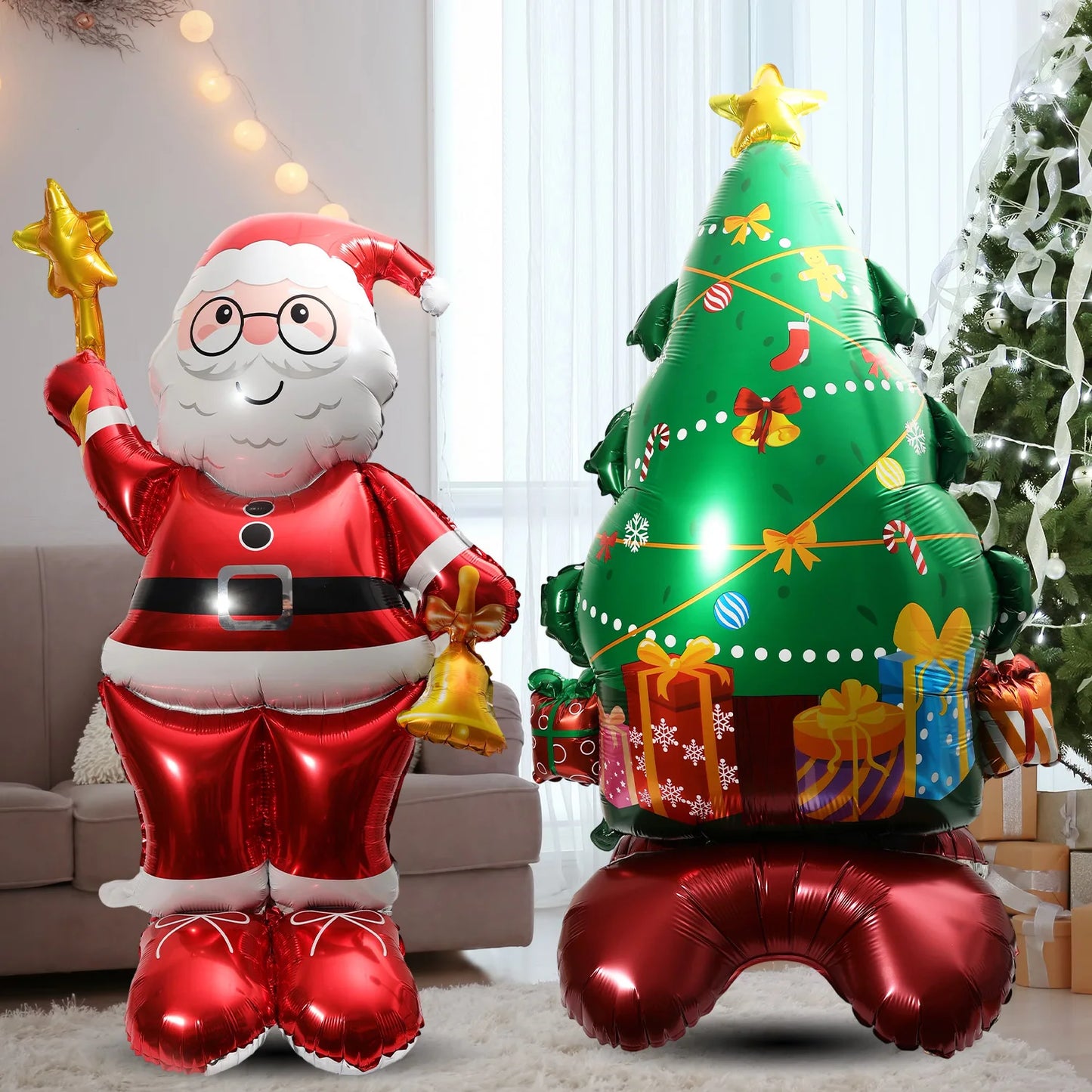 Christmas Foil Balloon, Giant Santa Claus and Gingerbread Man Decor, Aluminum Foil Balloon for Xmas Party, Air Globos Supplies