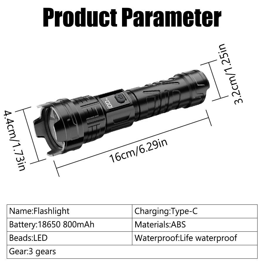 Super Bright LED Flashlight USB Rechargeable Zoom Torch 18650 Battery