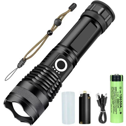 XHP100 LED Flashlight Rechargeable Zoom Super Bright Torch